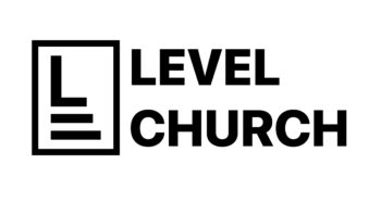 Level Church log showing steps under the letter "L" and the text "Level Church"